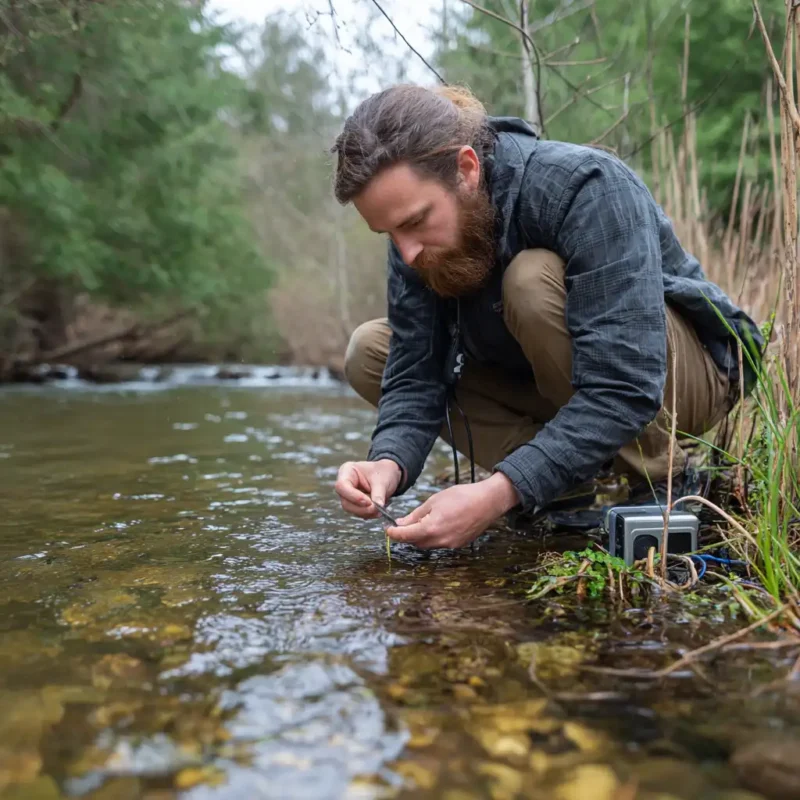 A man testing the ph levels of the water
