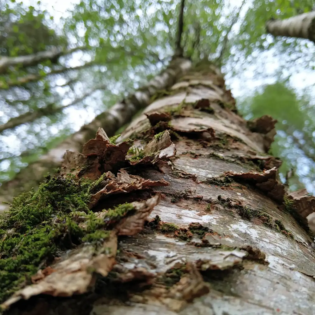 A white birch tree in a forest